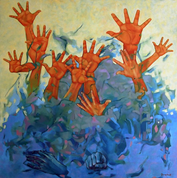 On the blue ground
