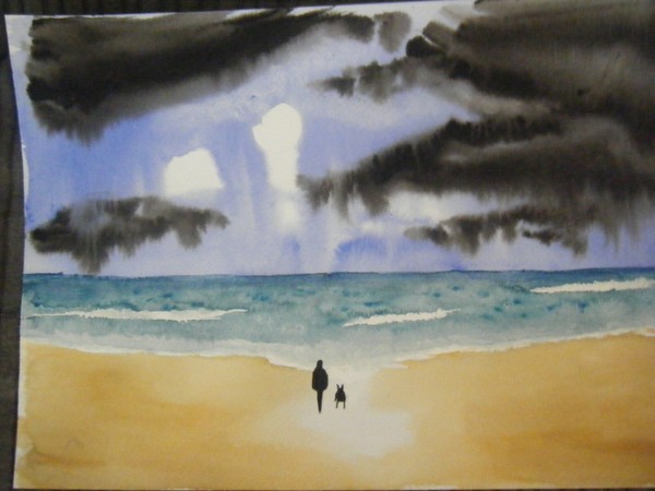 man and dog at the beach image 2