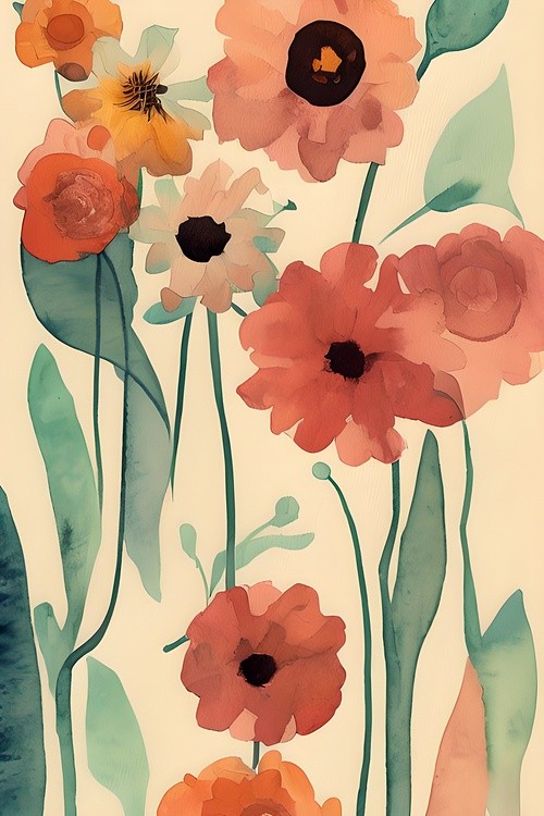 Watercolor orange wildflowers