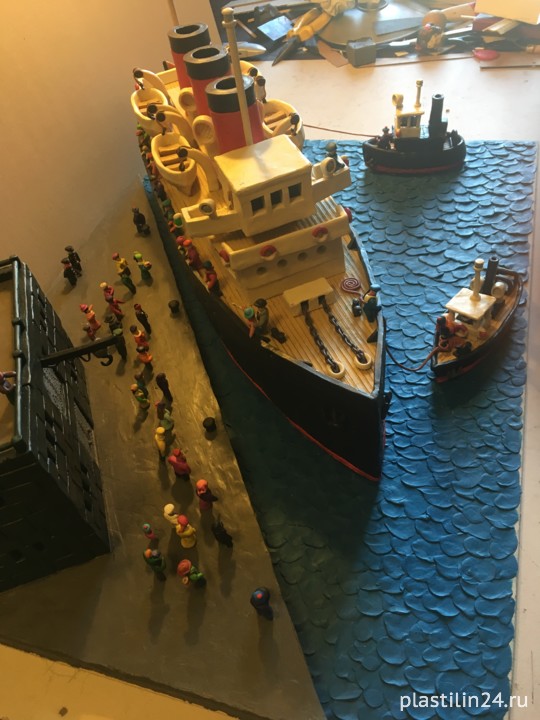 Liner, plasticine, cardboard, 70x50x25 cm