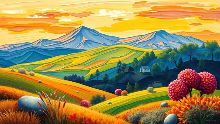 Vibrant Mountain Landscape at Sunset