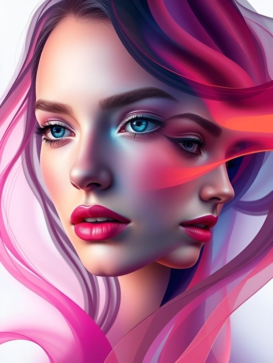 Elegant Twin Faces with Flowing Hair