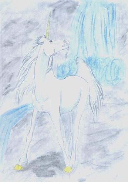 Unicorn near the waterfall
