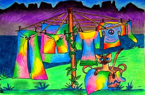 Tie-dyed artist's clothesline
