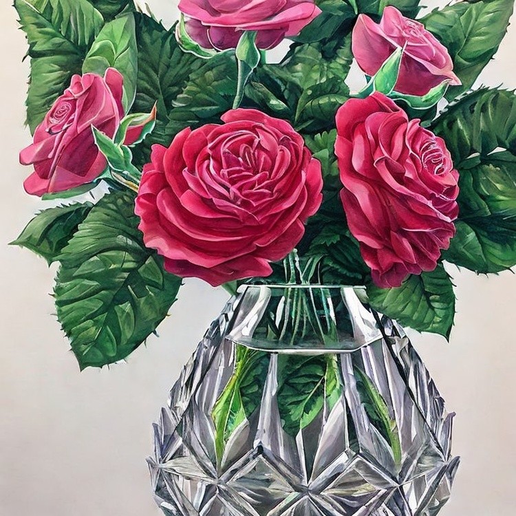 Crystal Vase and Roses