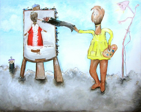 Paintbrush painting with an artist
