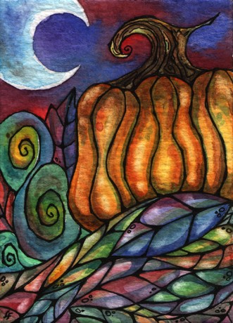 Pumpkin on Leaves