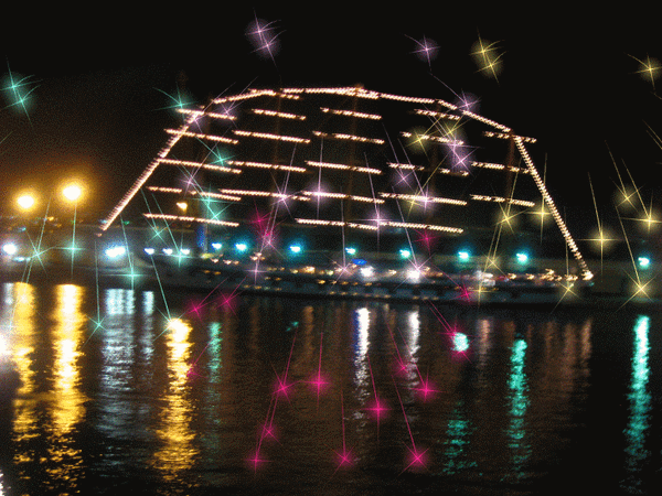Lighted Sailing Ship at Barbados