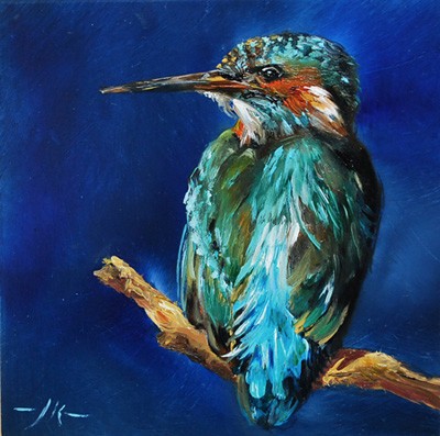 oilpainting Kingfisher on aluminium