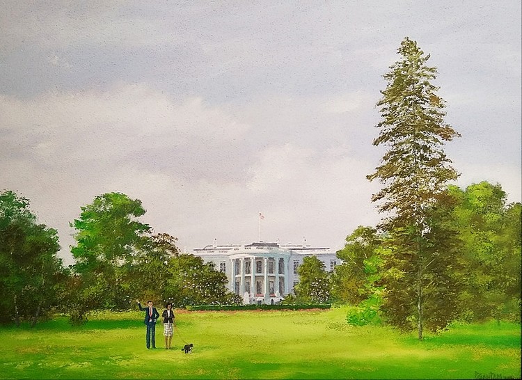 PRESIDENT ON LEISURE WALK WITH BO