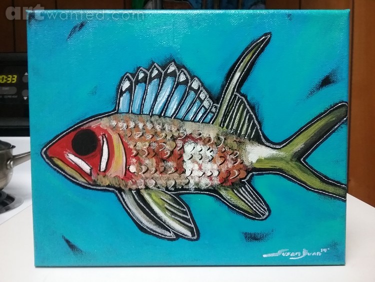 Original Abstract Squirrel Fish Caribbean Painting