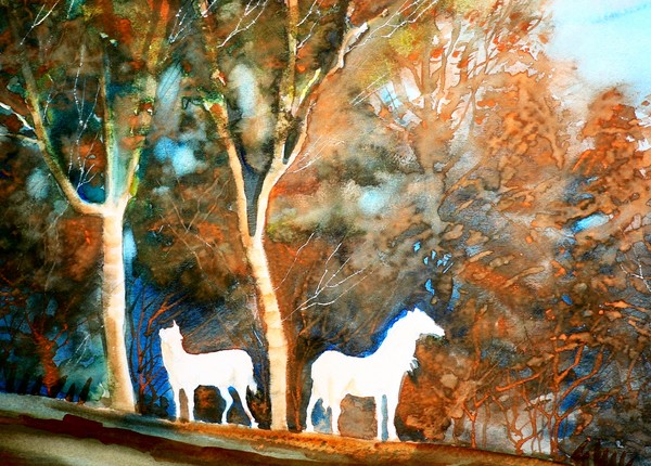 ORIGINAL WATERCOLOR 2 WHITE HORSE
