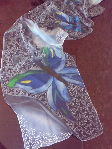 Silk scarf-Blue butterflies.For women.Gift idea.