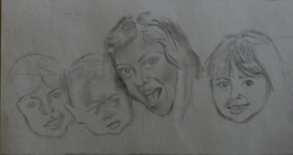 Family Charcoal Portrait Beginning Sketch