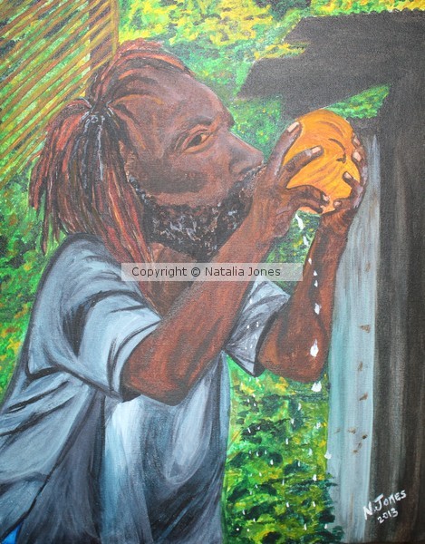 Drinking a coconut