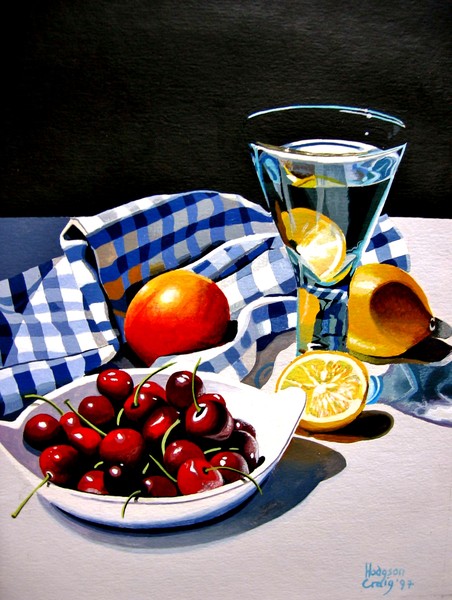 Lemon, Nectarine and cherries