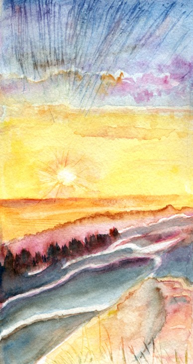 Mt Tamalpais Sunset Watercolor