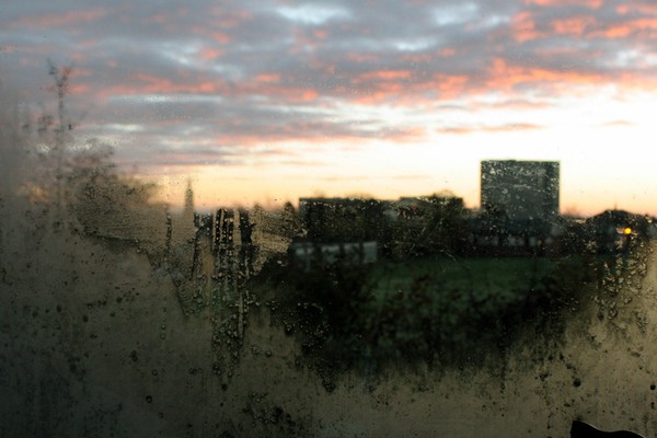 Sunrise through window.