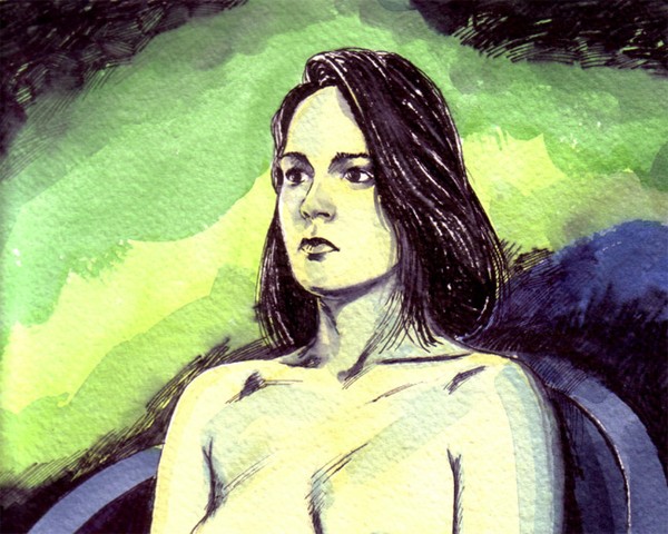 Girl in a blue chair