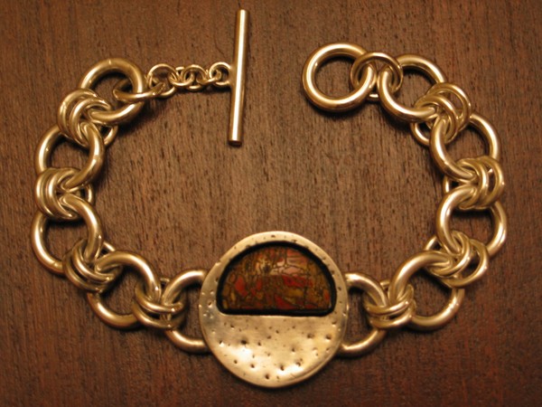 Sterling Silver Bracelet w/ Dinosaurs Bone