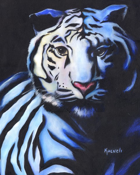 Stylized White Tiger in Blue Light