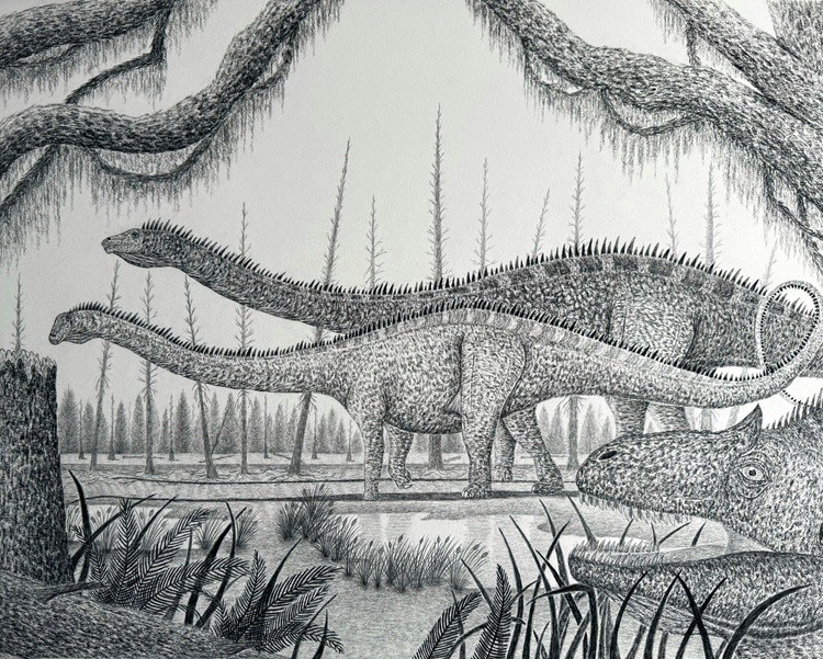 An Allosaurus on a Late Jurassic Diplodocus Hunt