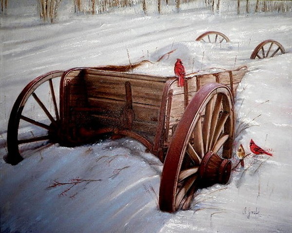 Cardinals on a Wagon