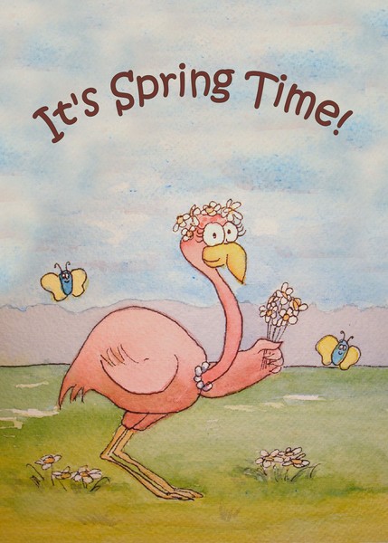 Flamingo Line Whimsical Happy Spring Bird