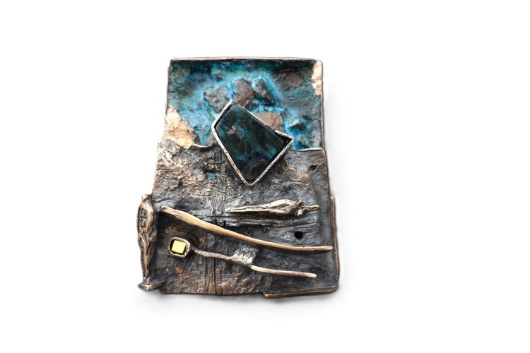 Spectrolite Blue Solar ,Necklaces ,Wearable  sculpture by Gomolka Art Studio