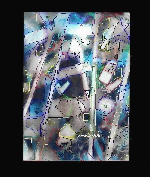 Ice kingdom Summer Snow/.mixed/paint on Bristol digital photo reverse image.(c) 1985,elton houck