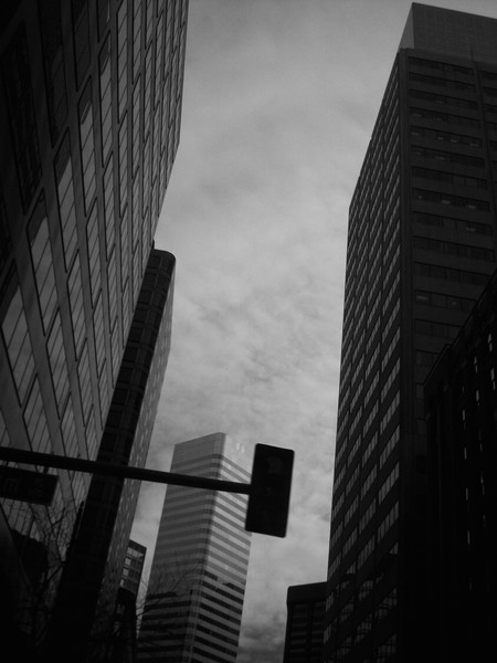 black & white buildings