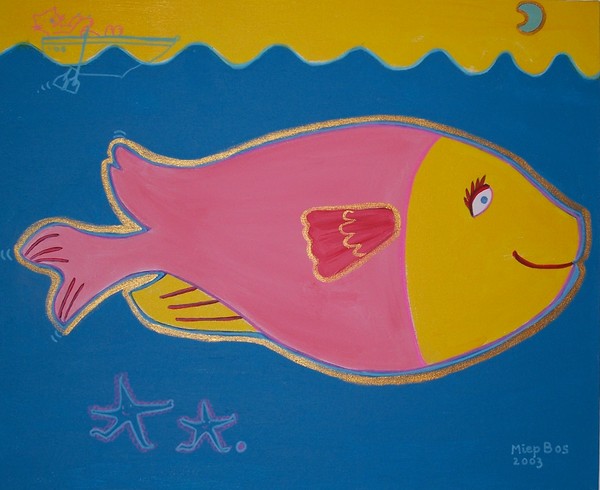 The happy pink fish and the blue moon