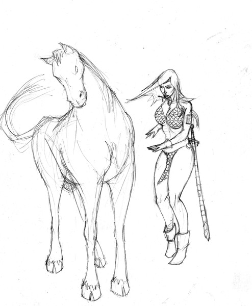 red sonja and wild horse...