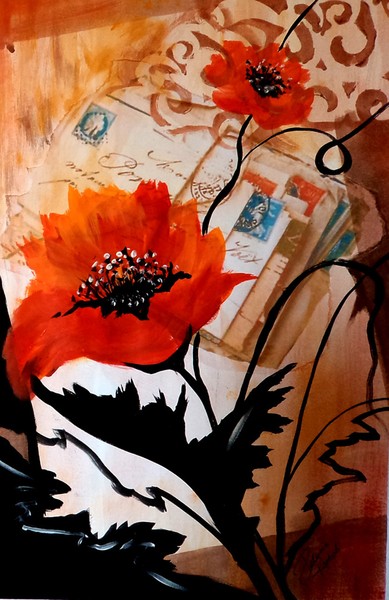 Poppies on old letters