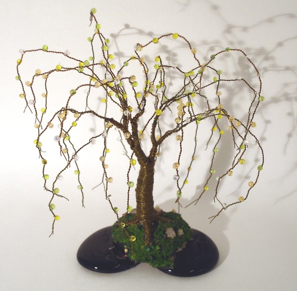 Beaded on Black Base - Beaded Wire Tree Sculpture