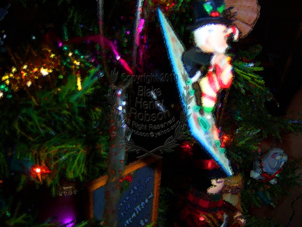 Christmas tree, ornaments, tinsel & colorful light