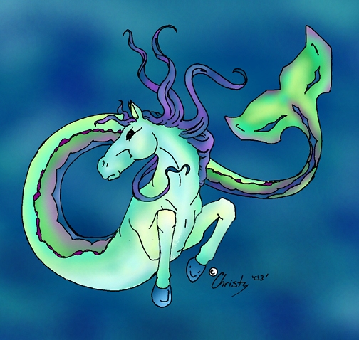 Seahorse in Blue and Green