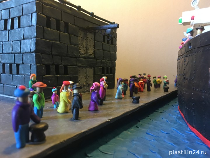 Liner, plasticine, cardboard, 70x50x25 cm