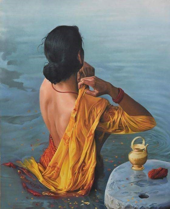 Woman Bath in River