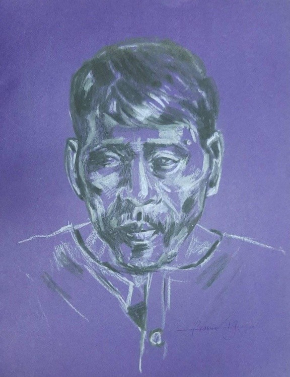 Life Portrait sketch Oil pastel on pastel paper(12 x 8) inch