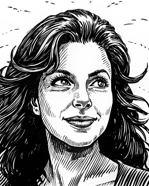 Pen ink drawing woman portrait