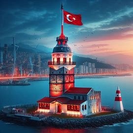 MAIDEN TOWER with Turkish Flag
