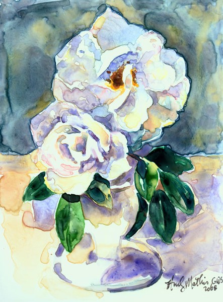 White Roses Still Life on Yupo Paper