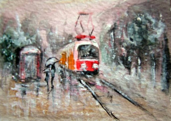 Winter streets aceo