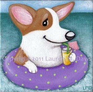 Pembroke Welsh Corgi Dog 4x4 Folk Painting LMD ART