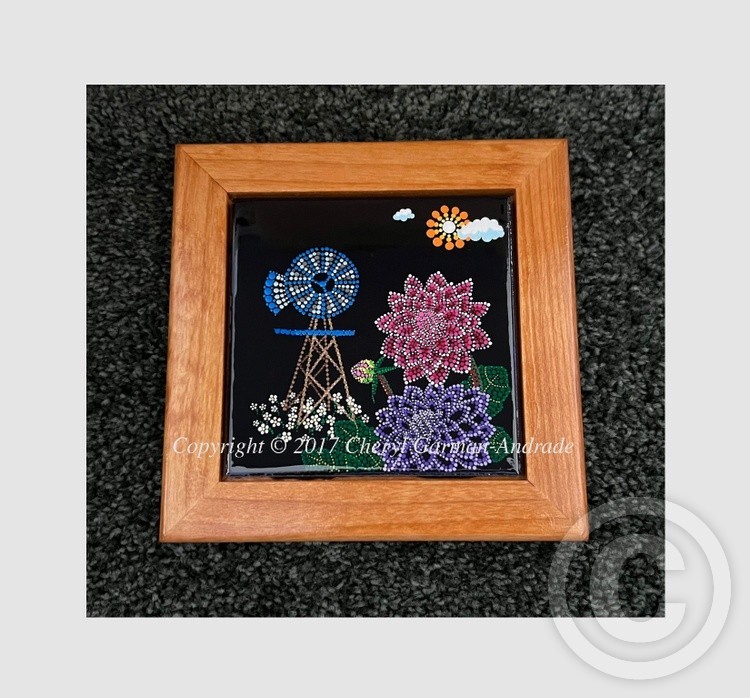 Windmill and Dahlias Dot Art Ceramic Tile