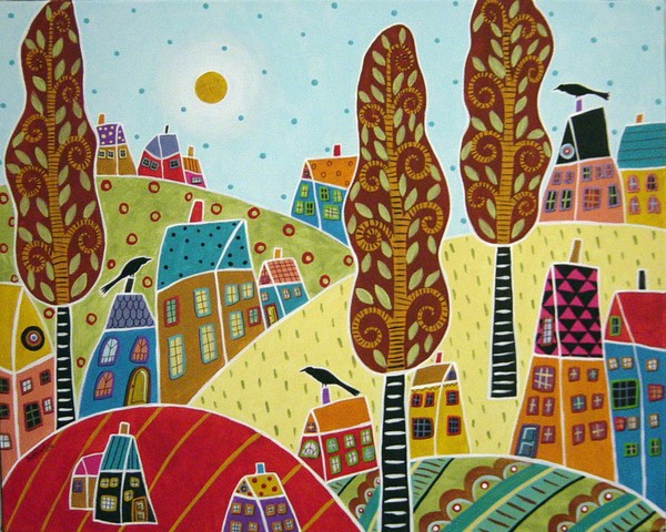 Houses Trees And Birds