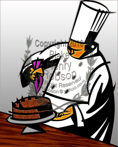 Pastry Chef Putting Iceing on Cake