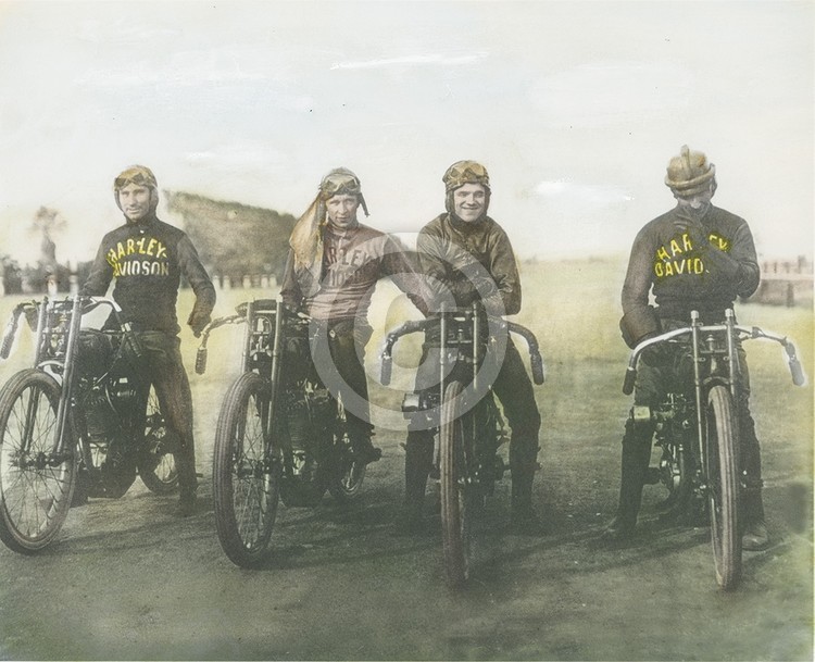 Harley Riders on Racing Bikes, circa 1920