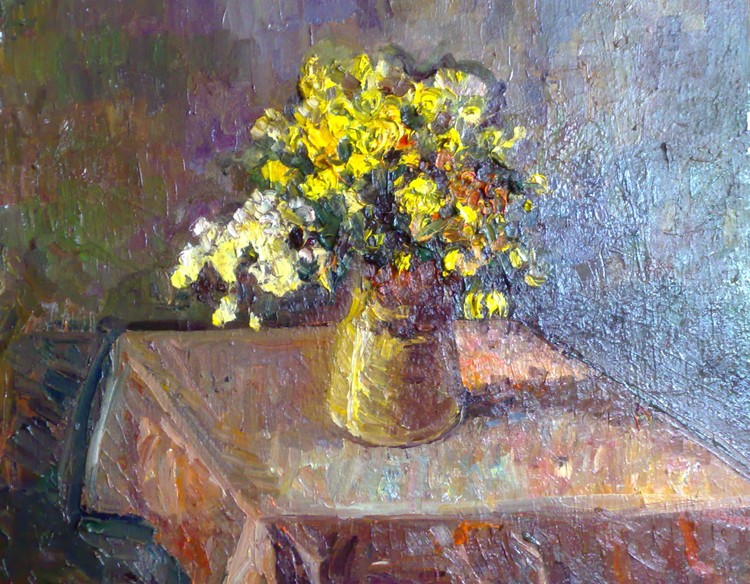 Yellow flowers in yellow pot